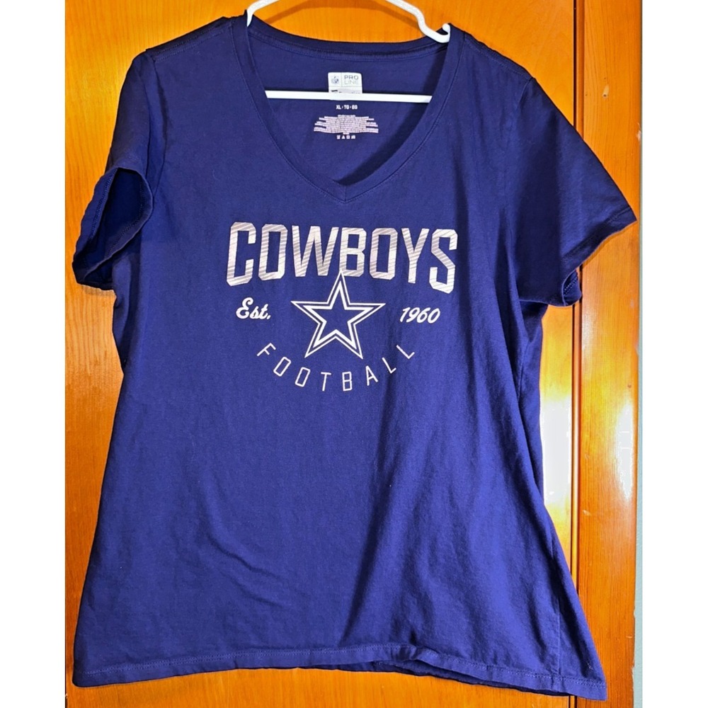 NFL Pro Line Dallas Cowboys Womens Blue V-Neck‎ Football T-Shirt XL 100% Cotton